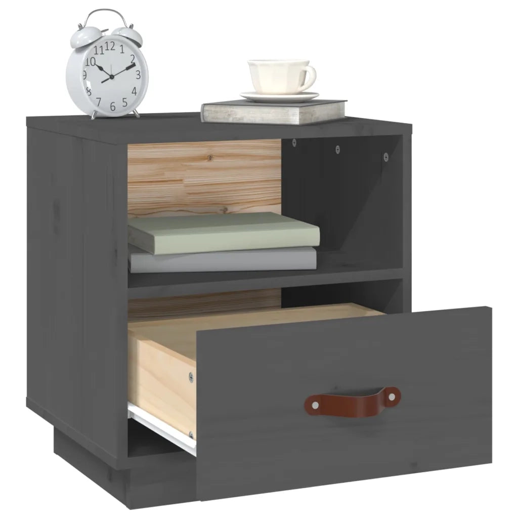 Set di 2 Comodini | Armadio da Notte | Mobiletto da notte Grigi 40x34x45 cm in Legno Massello di Pino