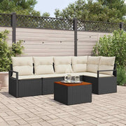 Set Divano da Giardino con cuscino 6 pcs Nero polyrattan