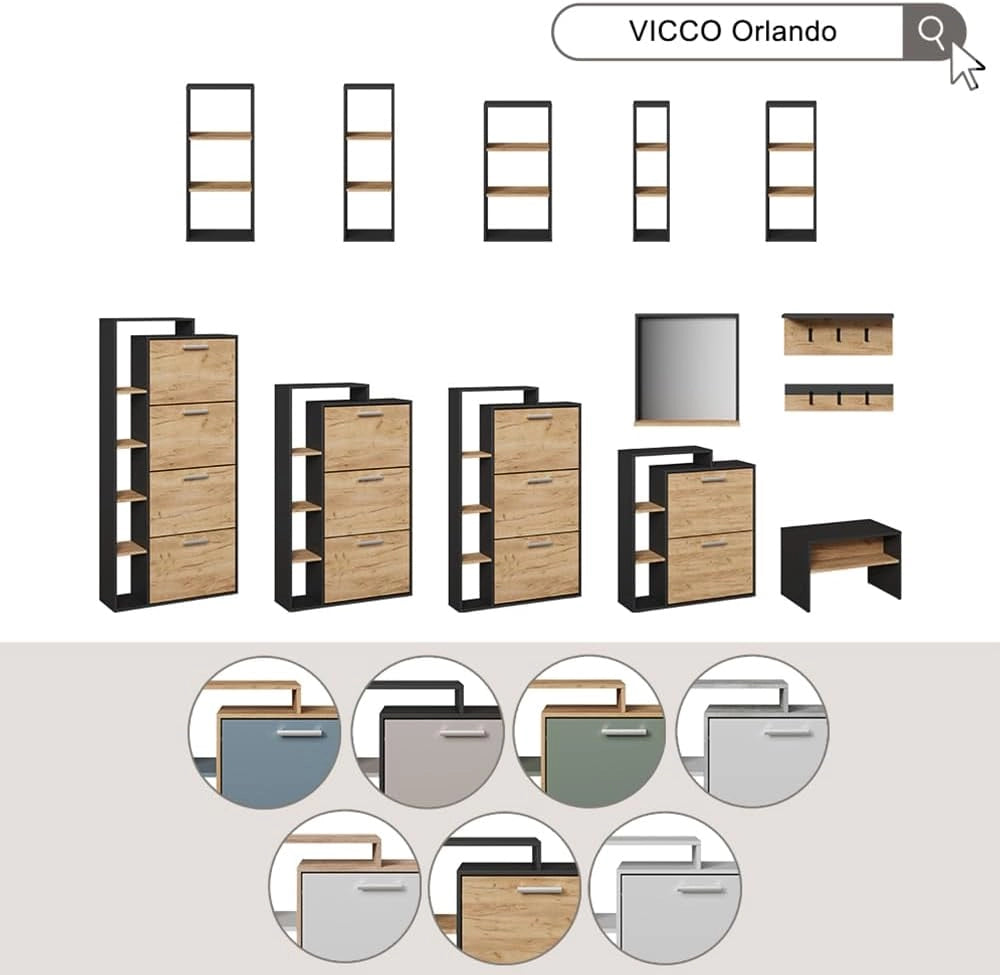 Scarpiera da ingresso Orlando, Bianco/Sonoma, 80 x 128.3 cm con 3 scomparti incernierati
