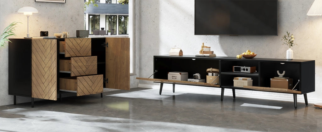 Cassettiera per TV Natural; in truciolato con finitura legno; 180 x cm