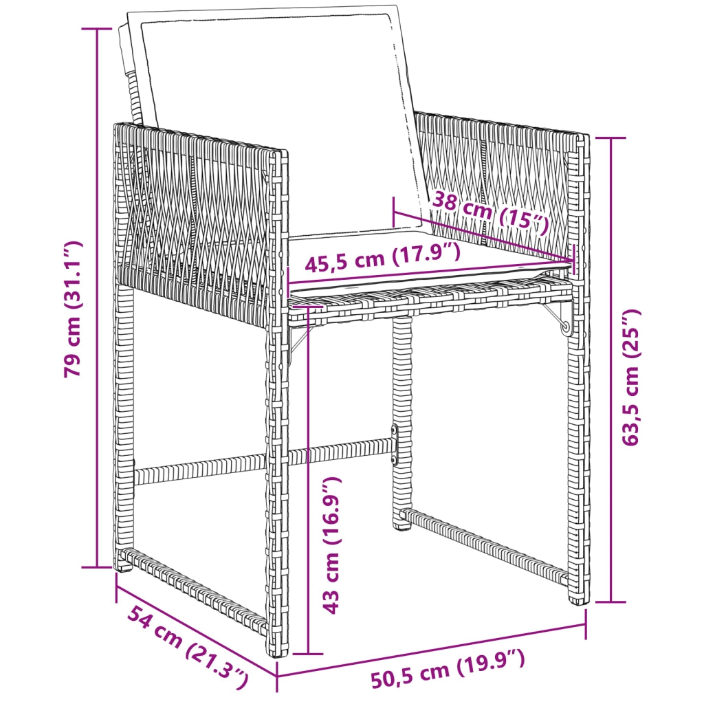 Set da Pranzo da Giardino 5 Pezzi con Cuscini Grigio Rattan Polimerico