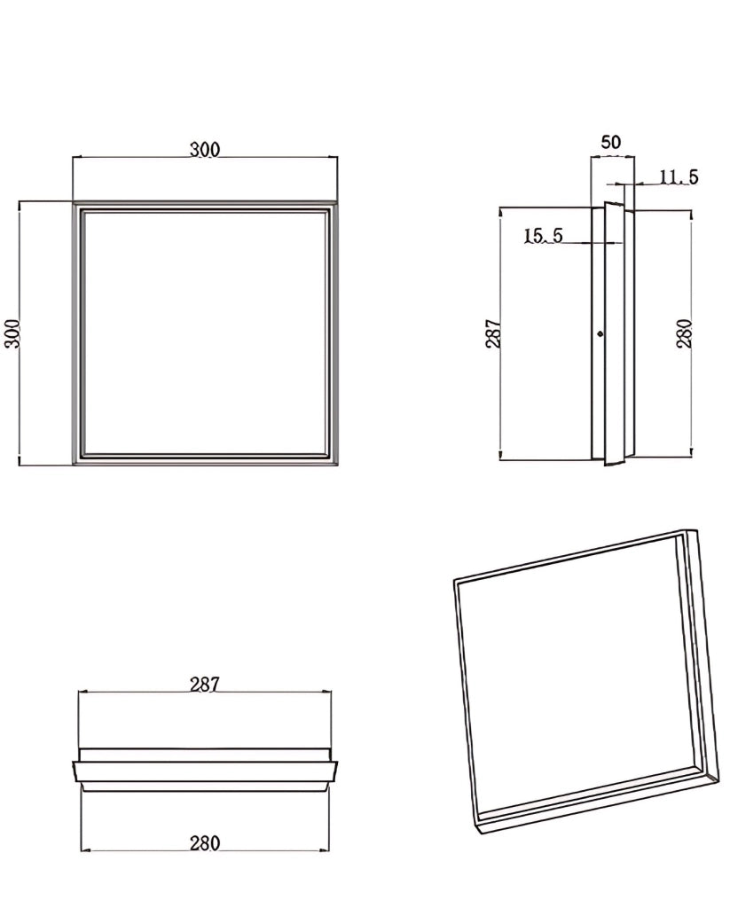 Desdy Plafoniera LED Quadrata 30W 3000K IP54 Struttura in Alluminio e Policarbonato Nero 300x300x50mm Codice Prodotto 3314-65-101