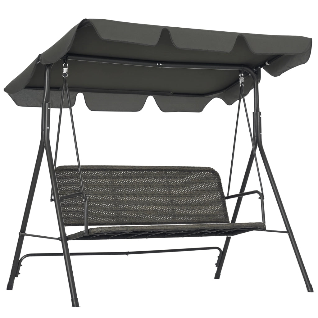 Dondolo da Giardino 3 Posti con Tettuccio ¨C zephmum ¨C Grigio Scuro, Rattan PE, 167x112x153cm