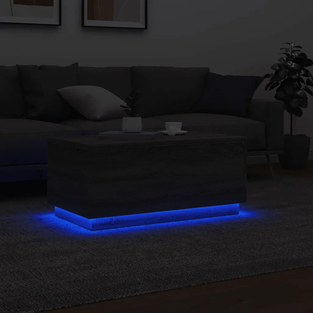 Tavolino da Soggiorno con Luci LED Grigio Sonoma 90x50x40 cm 839880