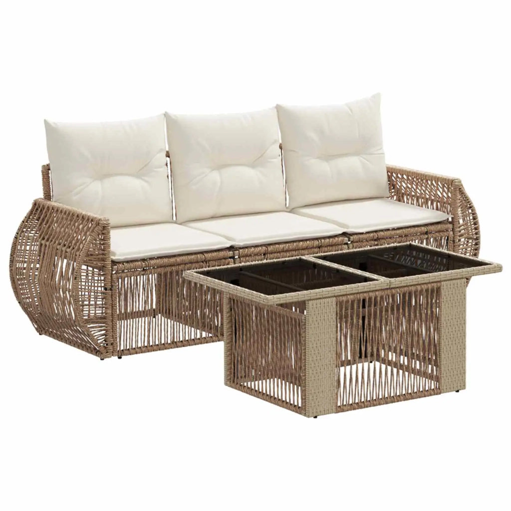 Set Divano da Giardino 4 pz Beige e Bianco Crema polyrattan 3436893