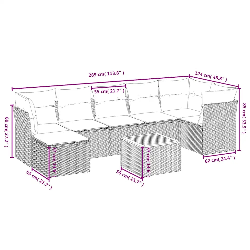 Set Divano da Giardino 8 pz con Cuscini Beige Misto Polyrattan 3264734