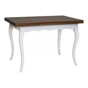 Tavolo allungabile Shabby chic piano noce scuro e base ondulata bianca gambe provenzali