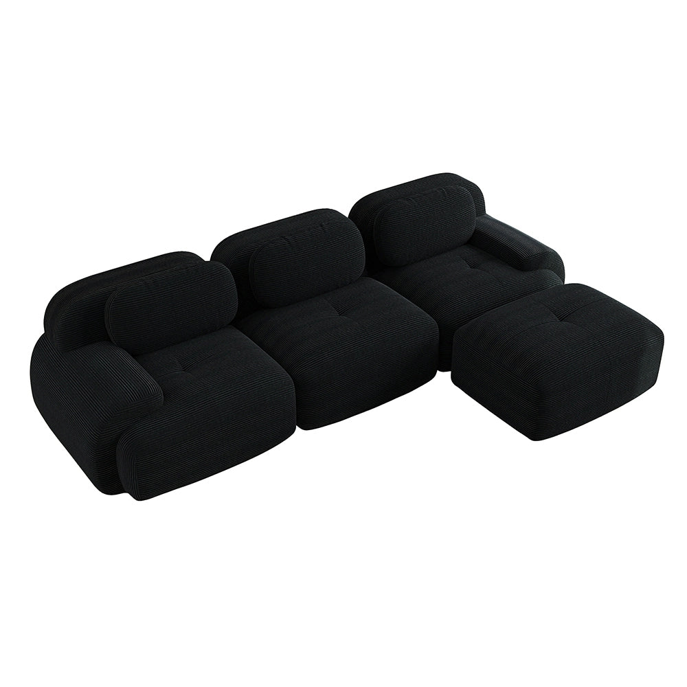 Divano angolare modulare - Xylo - Velluto costato, braccioli XL, imbottitura 32D, adatto animali, nero