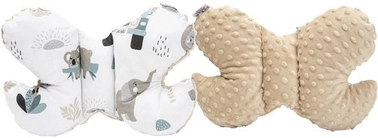 Supporto Cervicale per Bambini 100% cotone/Minky Supporto Cervicale per Auto, Bambinaia, Viaggi, Sdraio, Sdraio per Bambini, Sdraio per Bambini (Mint Zoo con Minky Beige)