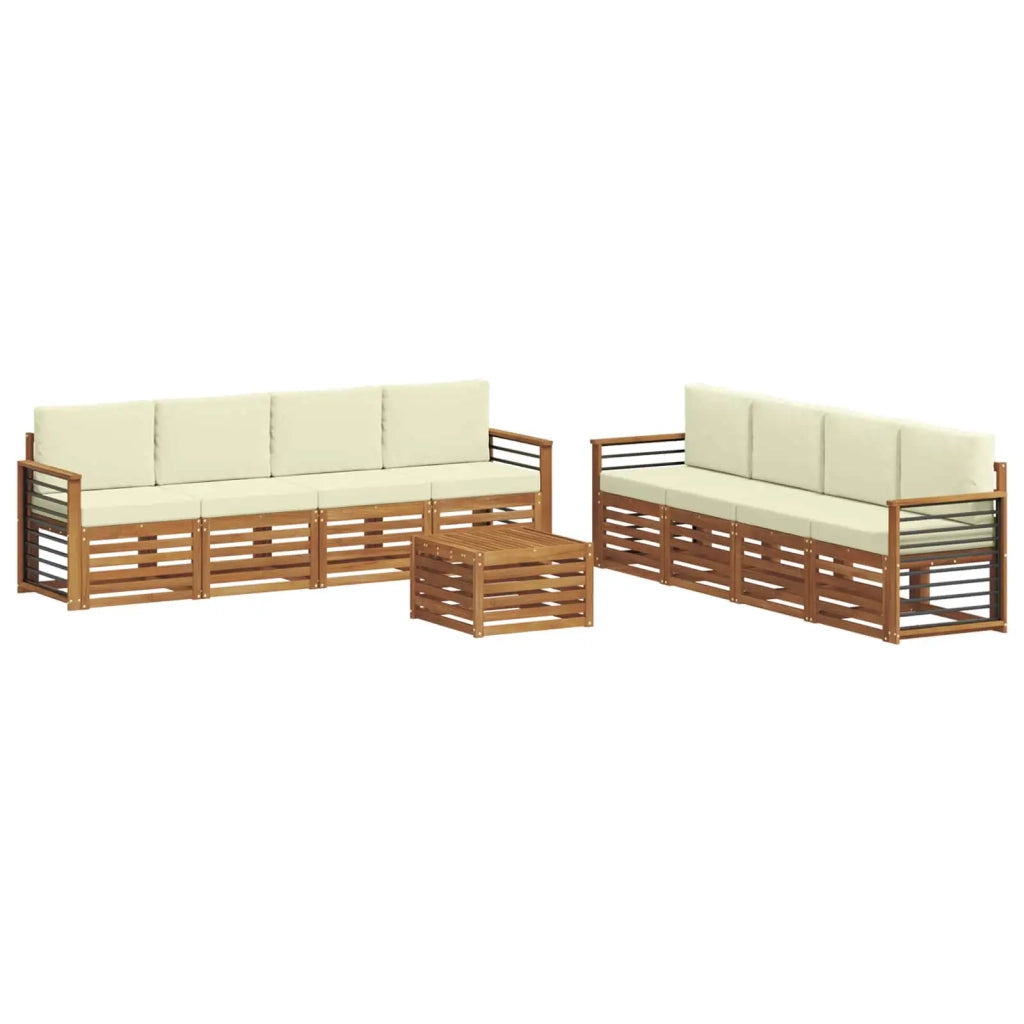Set divani 9 pcs Naturale e Crema Legno di Acacia Massello 3374580