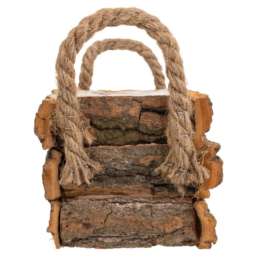 Cesto in legno con manici marroni 18x12x8h