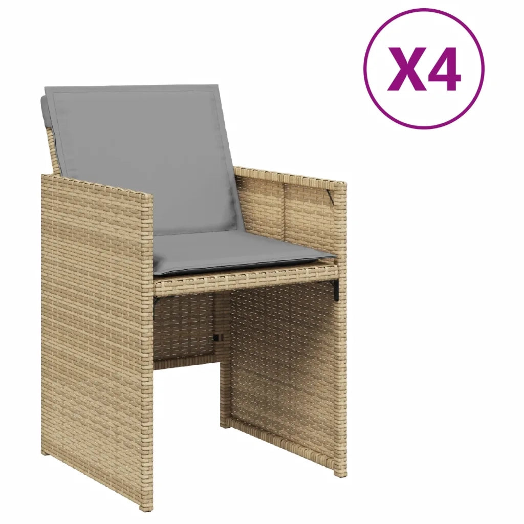 Sedie da Giardino con Cuscini 4 pz | Sedie da Esterno Beige Misto in Polyrattan