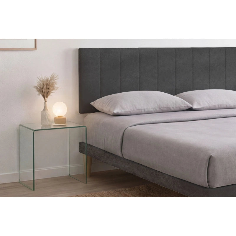 Letto imbottito Letto Matrimoniale alla Francese 140x190 cm Vertical - Con rete,Microfibra,Grigio