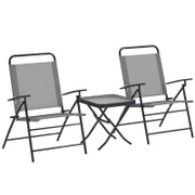Set da Giardino con Tavolo con Piano in Vetro e 2 Sedie Pieghevoli con Schienale Regolabile, Grigio