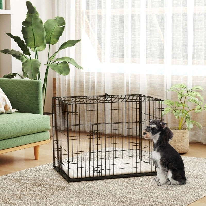 Gabbia per cani pieghevole con 2 porte, trasportino con vassoio di base estensibile e cuscino, 75 x 48,5 x 53 cm, nera