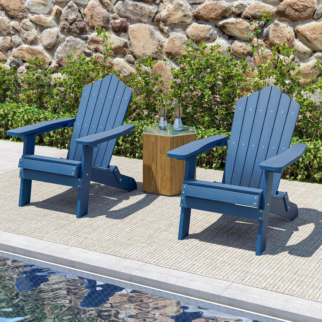 Adirondack - Sedia pieghevole, sedia da giardino con schienale inclinato e braccioli larghi, poltrona ergonomica con carico di 180 kg, seduta esterna per balcone, terrazza (blu)