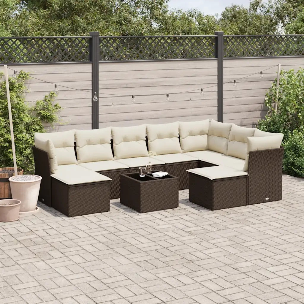 Set Divani da Giardino 10pz con Cuscini in Polyrattan Marrone