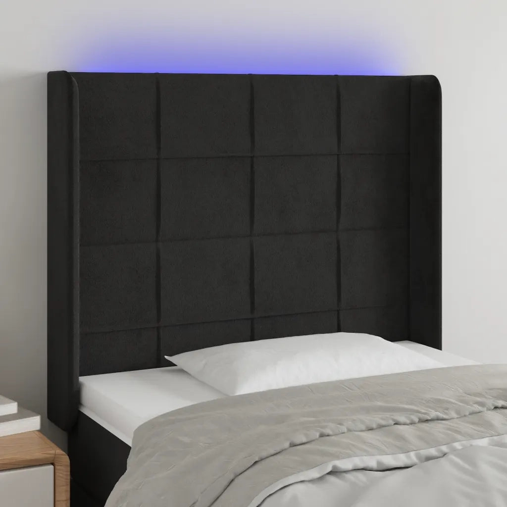Testiera | Testata a LED Nera 83x16x118/128 cm in Velluto