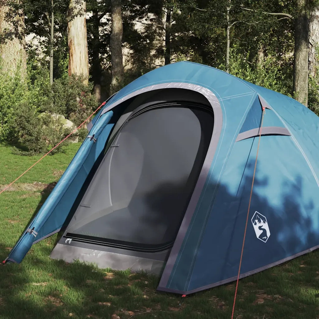 Tenda da Campeggio a Tunnel per 3 Persone-Tenda per Escursionismo Blu Impermeabile 229630