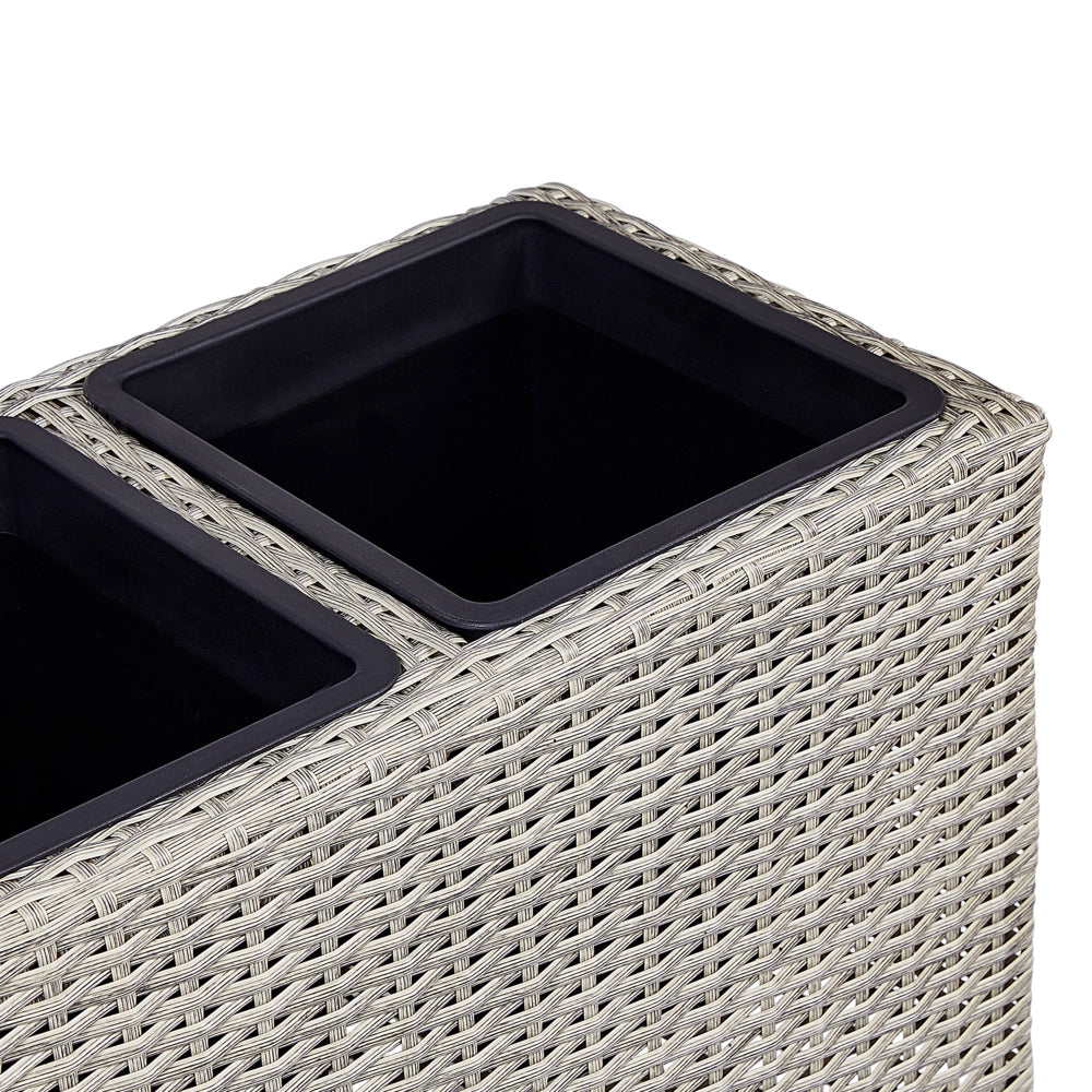 Vaso per piante su ruote in finto PE Rattan marrone con 3 inserti interni ed esterni