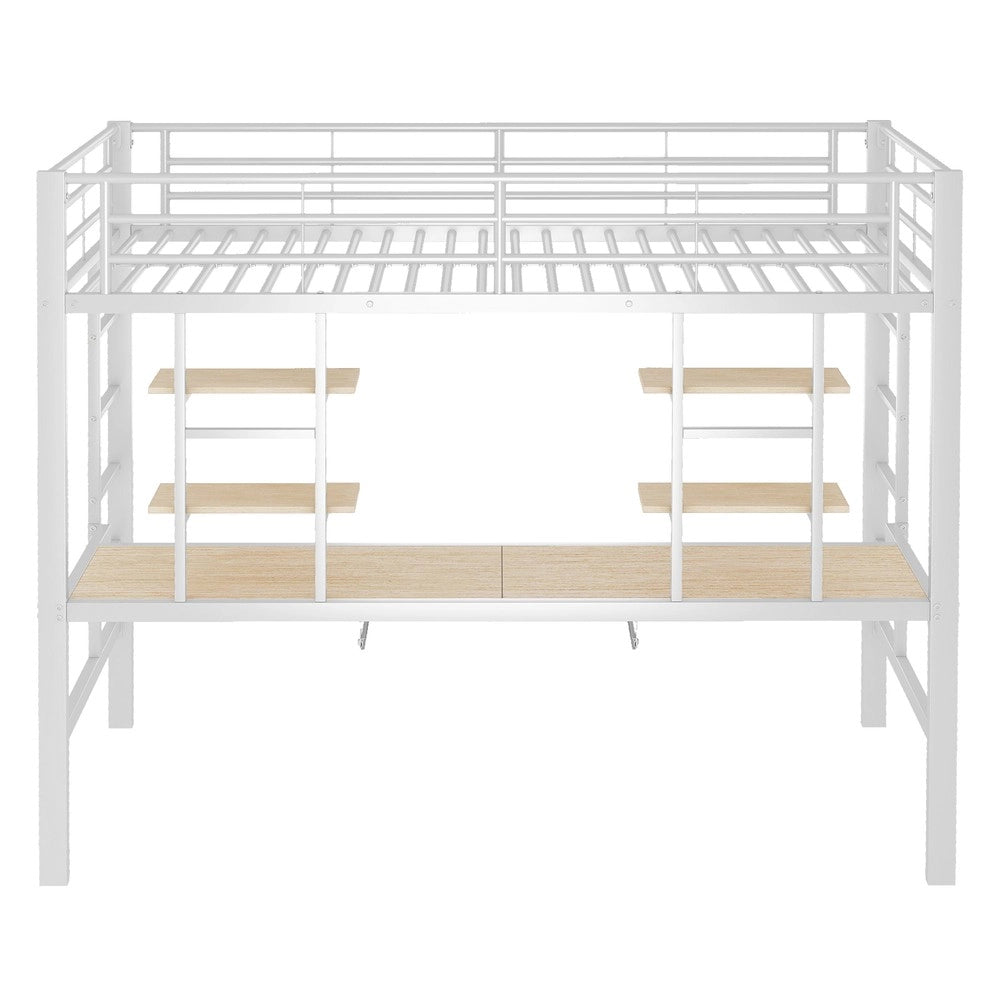 Letto a Soppalco con Scrivania e Librerie ¨C MINIMAL ¨C Metallo Bianco 90x200