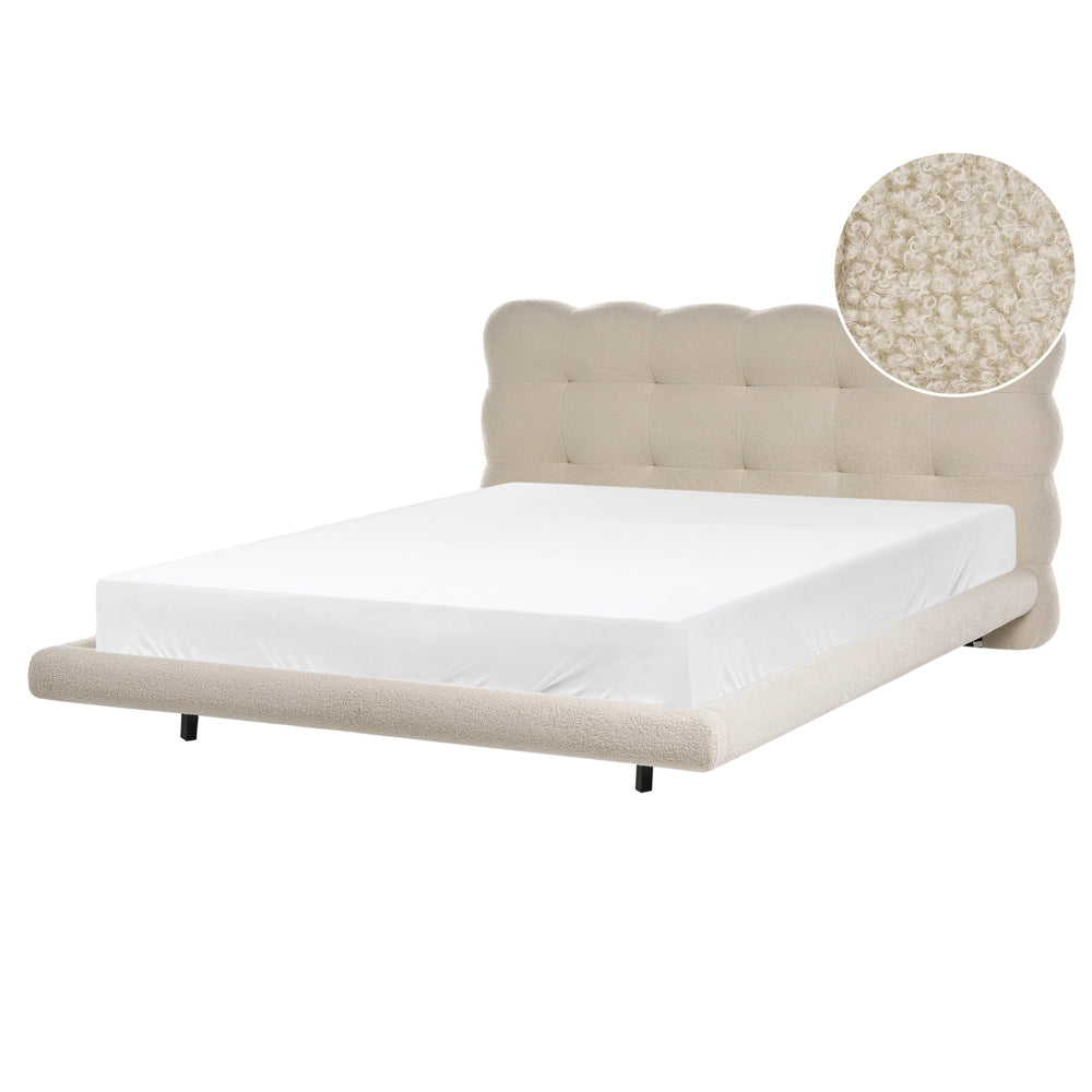 Letto matrimoniale in tessuto boucle con testata trapuntata Beige 160 x 200 cm design moderno