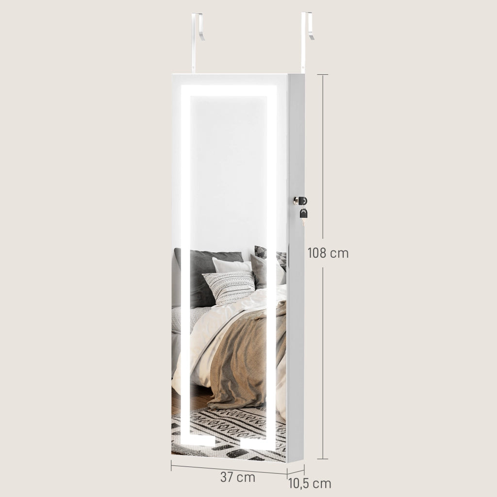 Specchio Armadio da Parete con Luci LED e Chiusura ¨C Zephmum ¨C Bianco