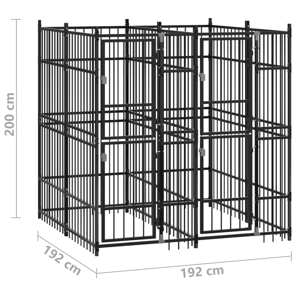 Cuccia/gabbia/recinto per cani da esterno acciaio 3,69 m² nero 02_0041830