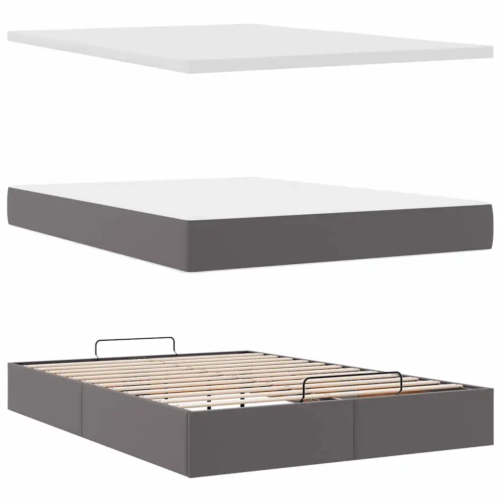 Struttura Letto Pouf con Materasso Grigio 140x190 cm Similpelle 3313853