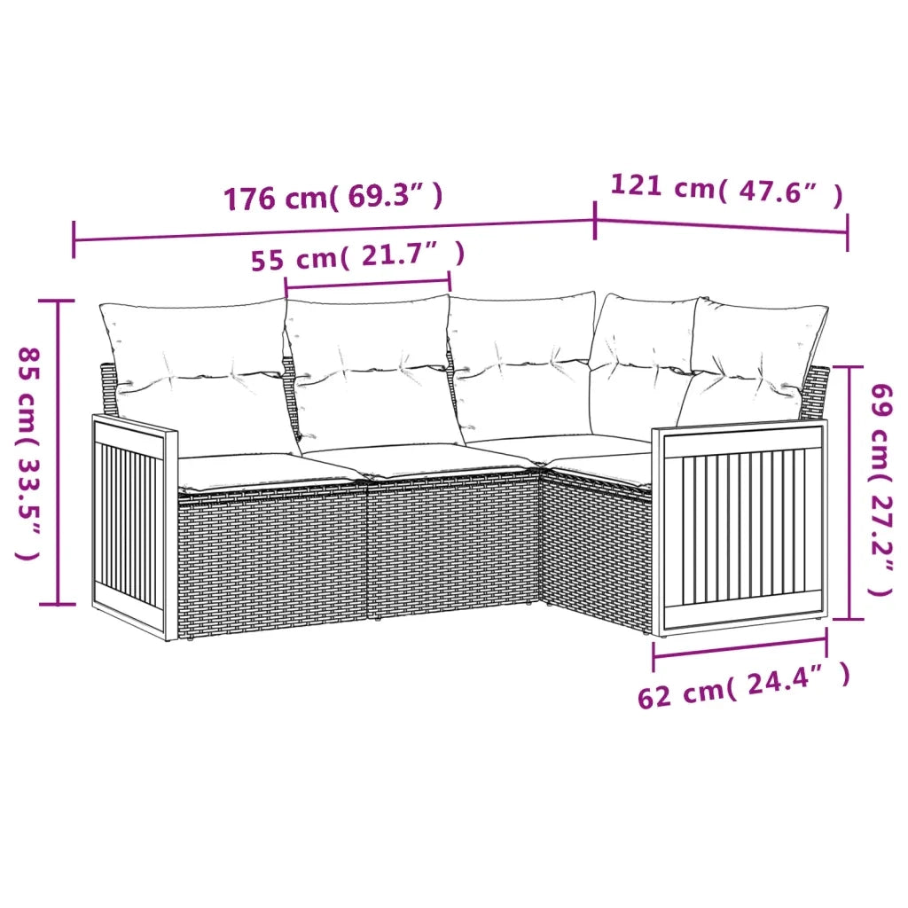 Set Divano da Giardino 4 pz | Set Salotto da Giardino con Cuscini Beige in Polyrattan