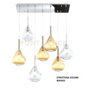 SOSPENSIONE BIANCO 7 LUCI RETTANGOLARE VETRI 3X TR + 4X AM 1177BI-S7 R-TA