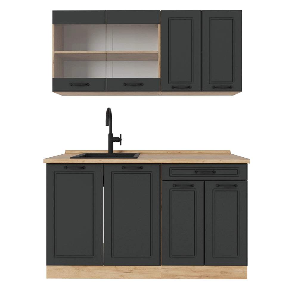 Vicco Cucina completa Antracite casa di campagna/rovere dorato 140 cm senza piano di lavoro