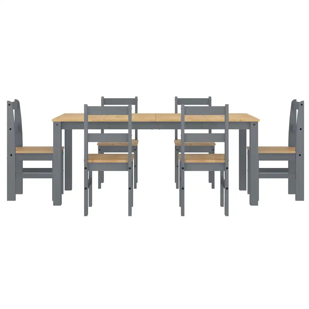 Set da Pranzo 7 pz Panama Grigio in Legno Massello di Pino
