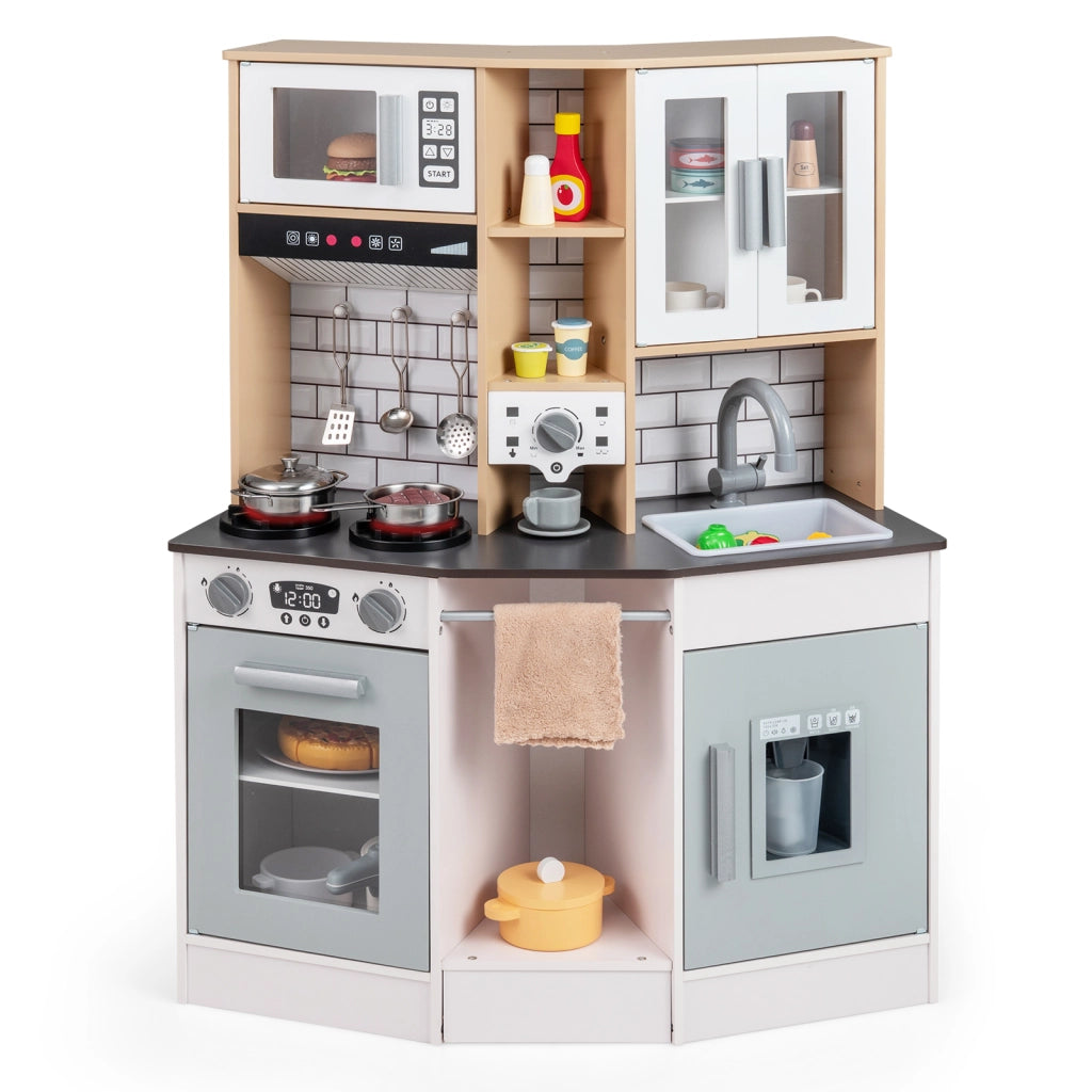 Cucina giocattolo bambini suoni luci legno fornello lavandino cappa-Cucina ghiaccio caffè microonde forno set bambini 3+anni Grigio