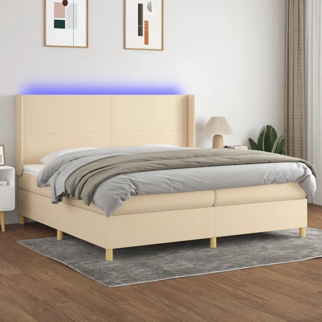 Letto a Molle Materasso e LED bianco 200x200cm in Tessuto 3138746