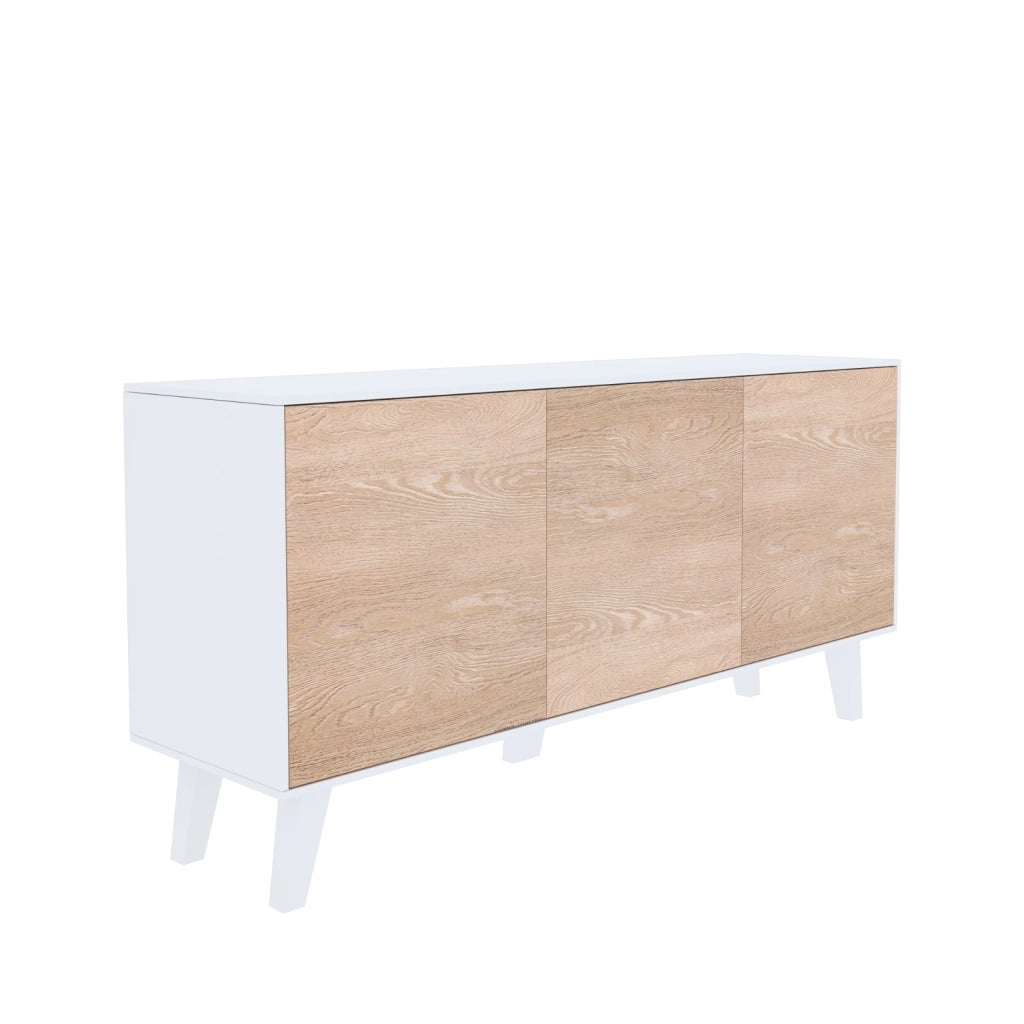 Credenza Mobile Mobiletto Soggiorno Salotto Ingresso Sala da Pranzo 3 Ante 154 x 41 x 75 cm Colore Bianco Lucido Rovere Chiaro