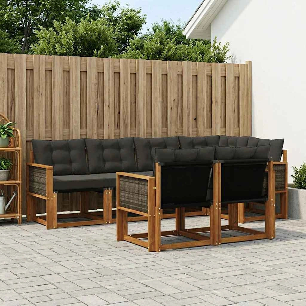 Set di divani da esterno 7 pz Naturale e Nero 3382012