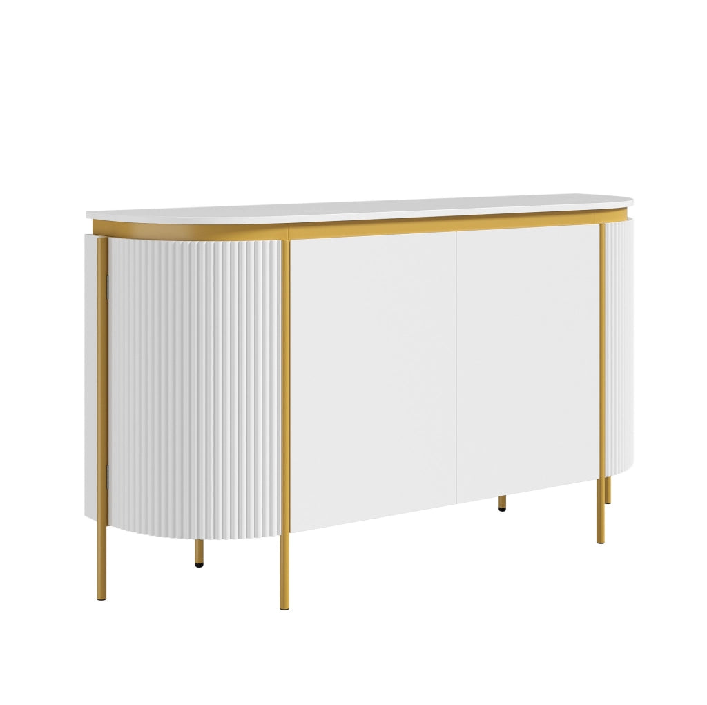 Credenza ovale 140x38x80 cm con 4 ante e passacavi bianca HOMVRA