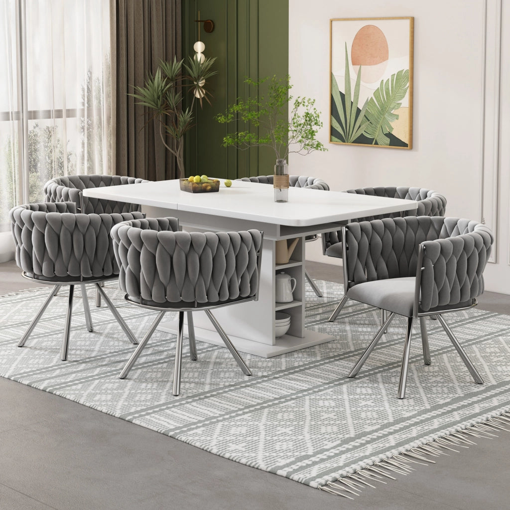 Set 4 sedie da pranzo girevoli 360° in velluto grigio con struttura in metallo