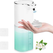 Dispensatore di sapone automatico per parete senza forare - 400 ml - dispensatore di sapone elettrico - ricarica via USB - IPX5 impermeabile a acqua - per cucina e bagno - bianco