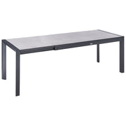 Tavolo da giardino con piano in HPL grigio e struttura in alluminio bianco resistente ai raggi UV all'acqua per esterni, in stile moderno