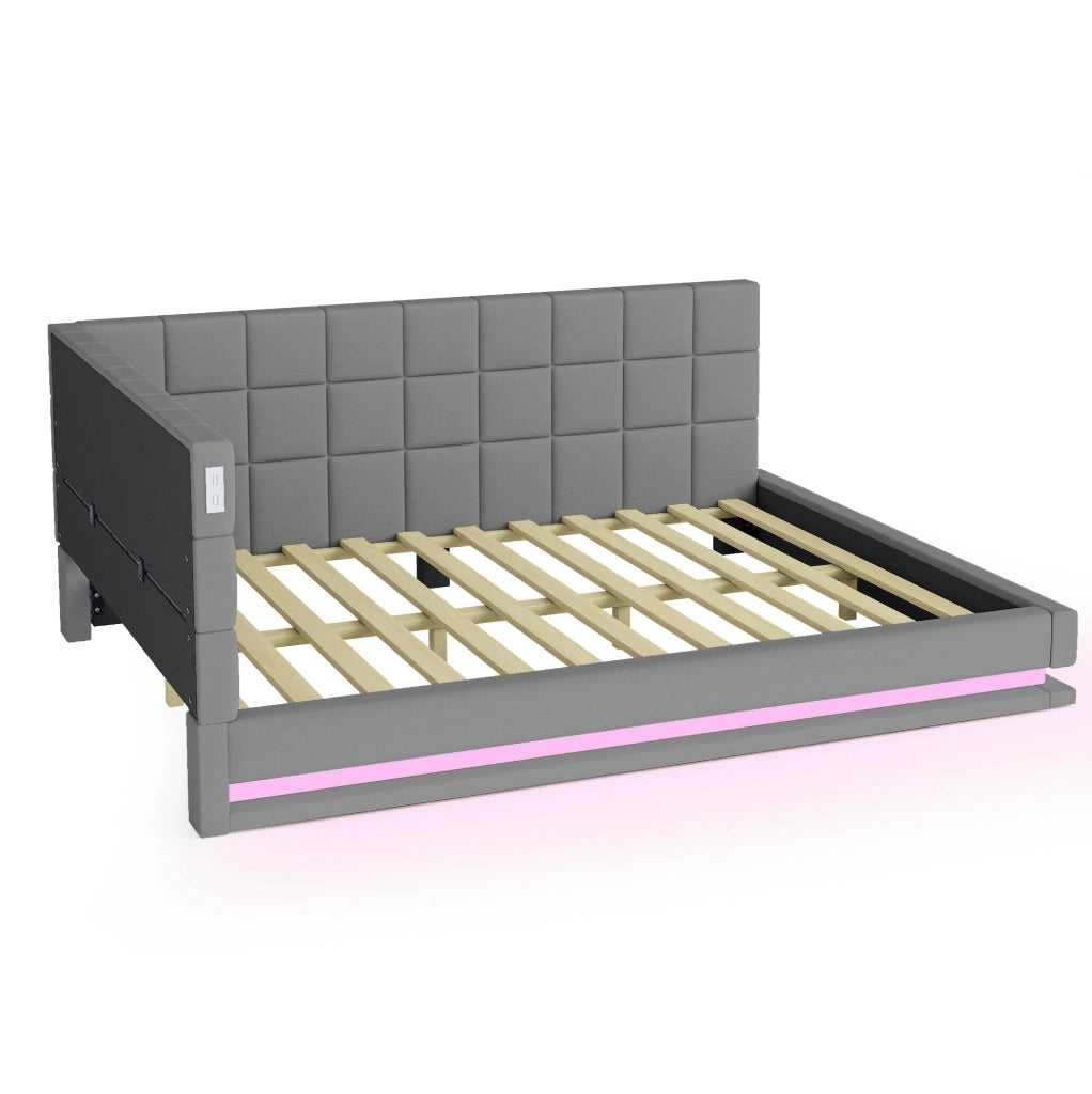 Divano letto imbottito 140 x 200 cm con LED, USB e rete a doghe