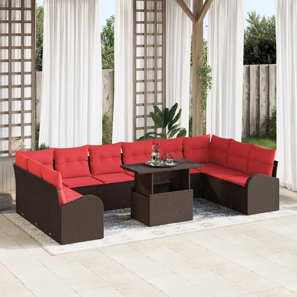 Set Divano da Giardino con cuscino 11 pcs Marrone Poly Rattan