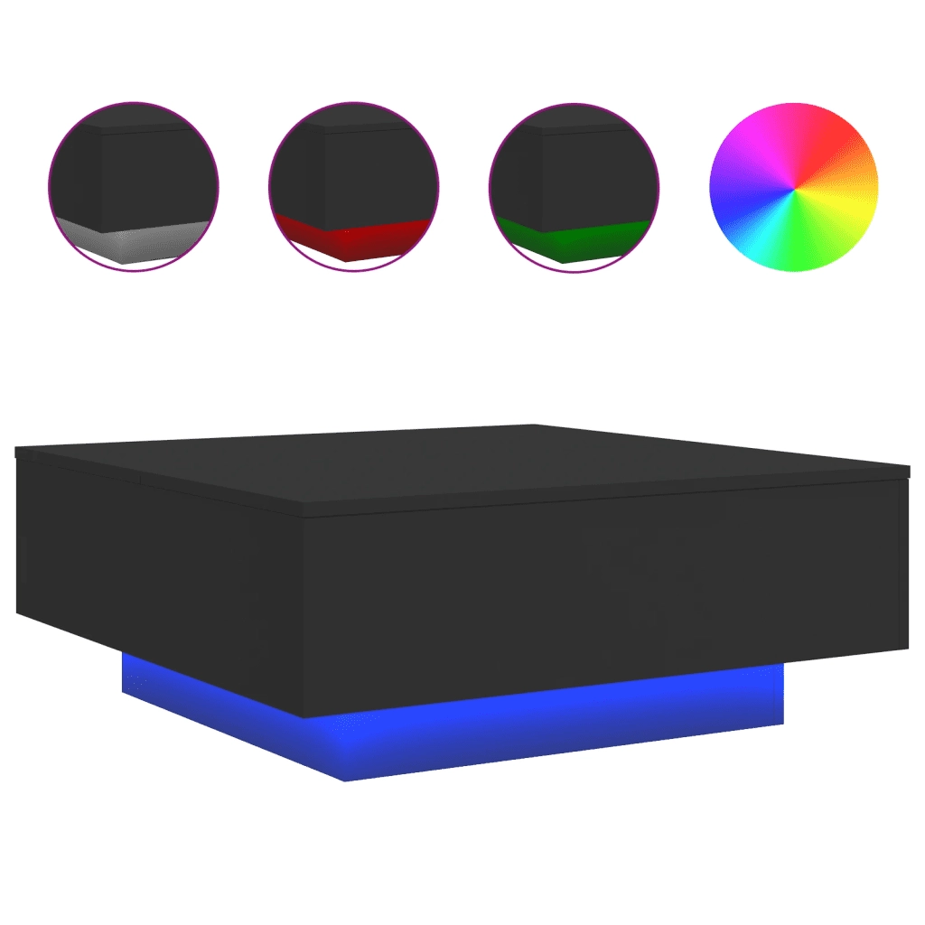 Tavolino da Soggiorno con Luci LED Nero 80x80x31 cm 836589
