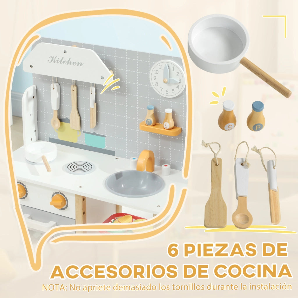 Casetta Cucina Bambini in Legno con Accessori Grigio ¨C Zephmum ¨C 90x40x100 cm