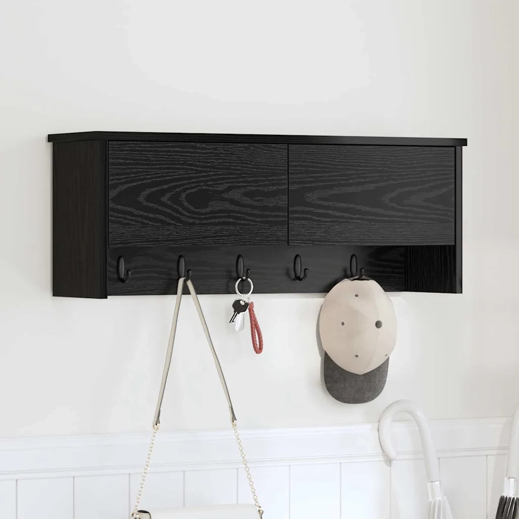 vidaXL Appendiabiti a muro con lo scaffale Rovere nero 80 x 20 x 30 cm