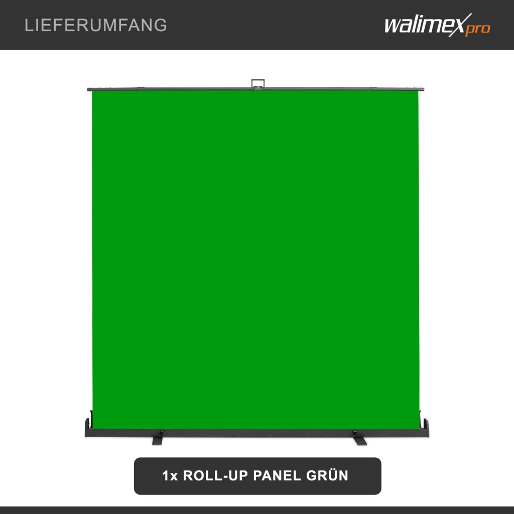Fondale fotografico a rullo verde 210 x 220 cm, sfondo avvolgibile con supporto, sistema per studi fotografici, pannello ingualcibile ideale per chroma key