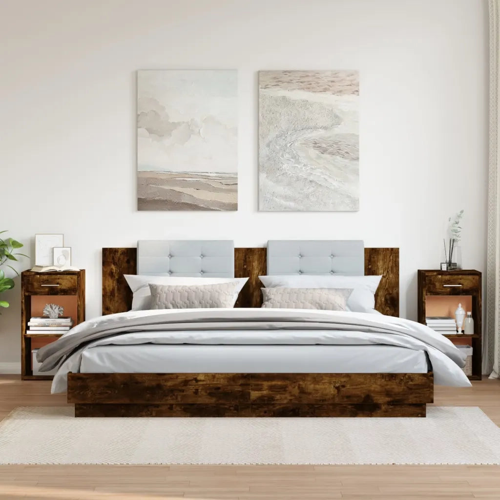 Set di 2 Comodini | Armadio da Notte | Mobiletto da notte Rovere Fumo 35x34x65 cm in Legno Multistrato