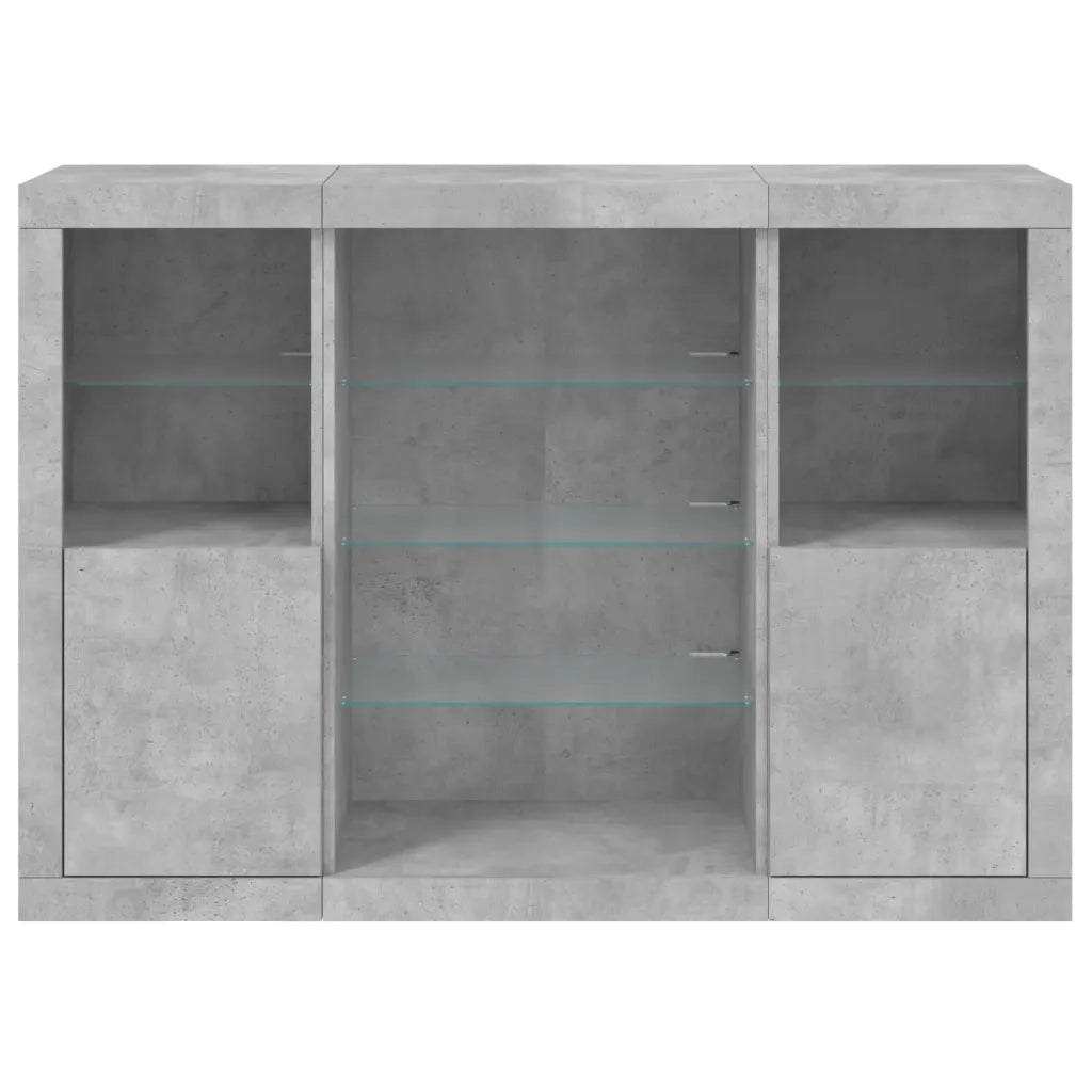 Credenze con Luci LED 3 pz Grigio Cemento in Legno Multistrato 3209131