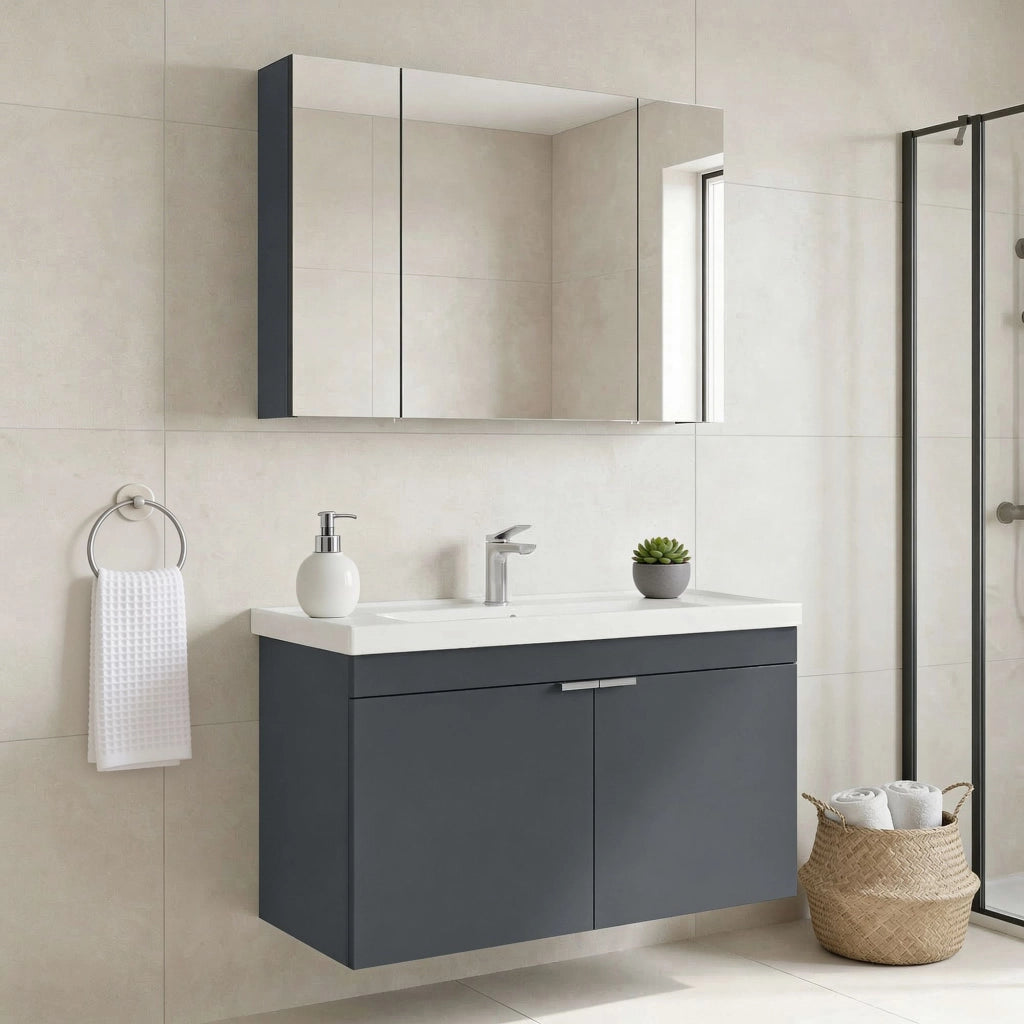 Set mobile lavabo con specchio (2 pezzi) "Desna 100" - 100 x 45 x 58 cm - Antracite opaco
